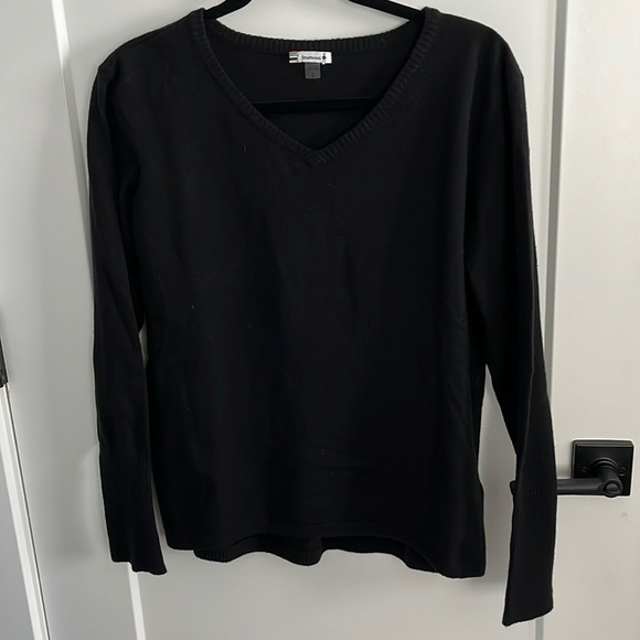 SmartWool Solid Black Merino V-Neck Sweater Size Large EUC - Picture 1 of 6